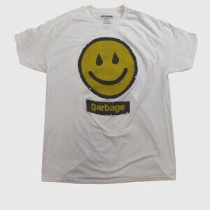 Garbage Mens Garbage Rock Band Happy Face Logo White Shirt New